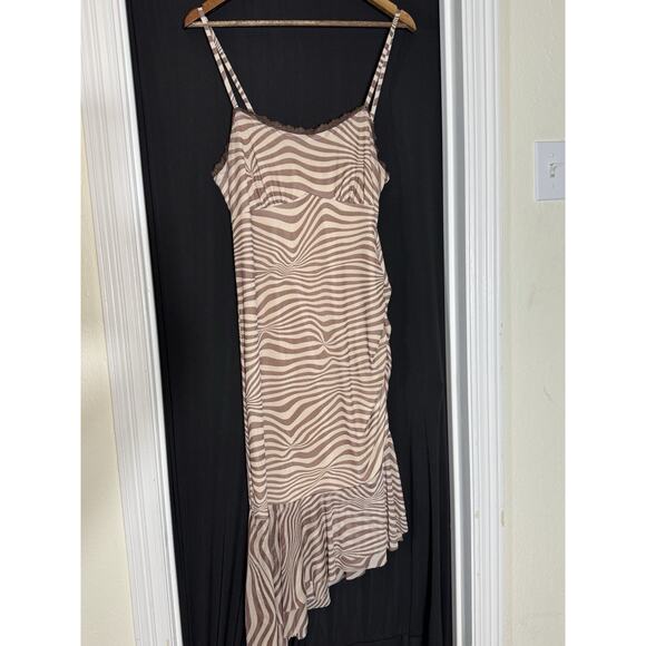 Y2k Zebra sheer dress baddie McBling asymmetrical hem ruffles empire babydoll - Picture 2 of 7